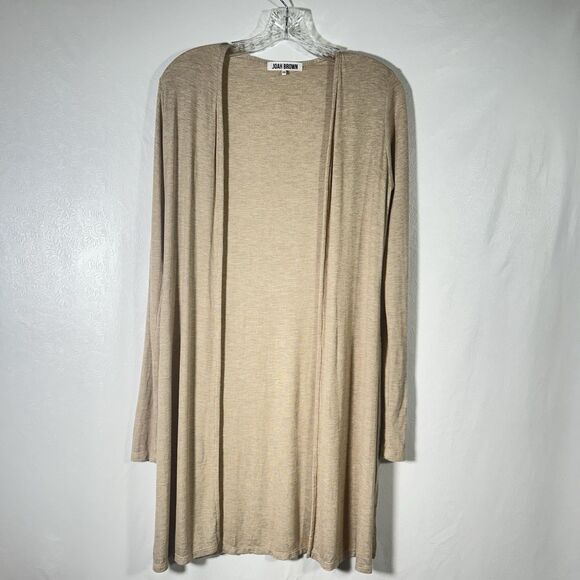 Joah Brown Luna Ribbed Open Front Duster Cardigan Sz S/M Tan Side Slits Boho - Picture 3 of 14